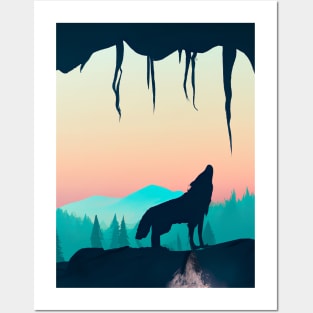 Wolf at Night Posters and Art